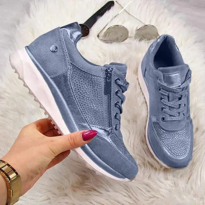 Women's Lace-Up Sneakers with Side Zipper