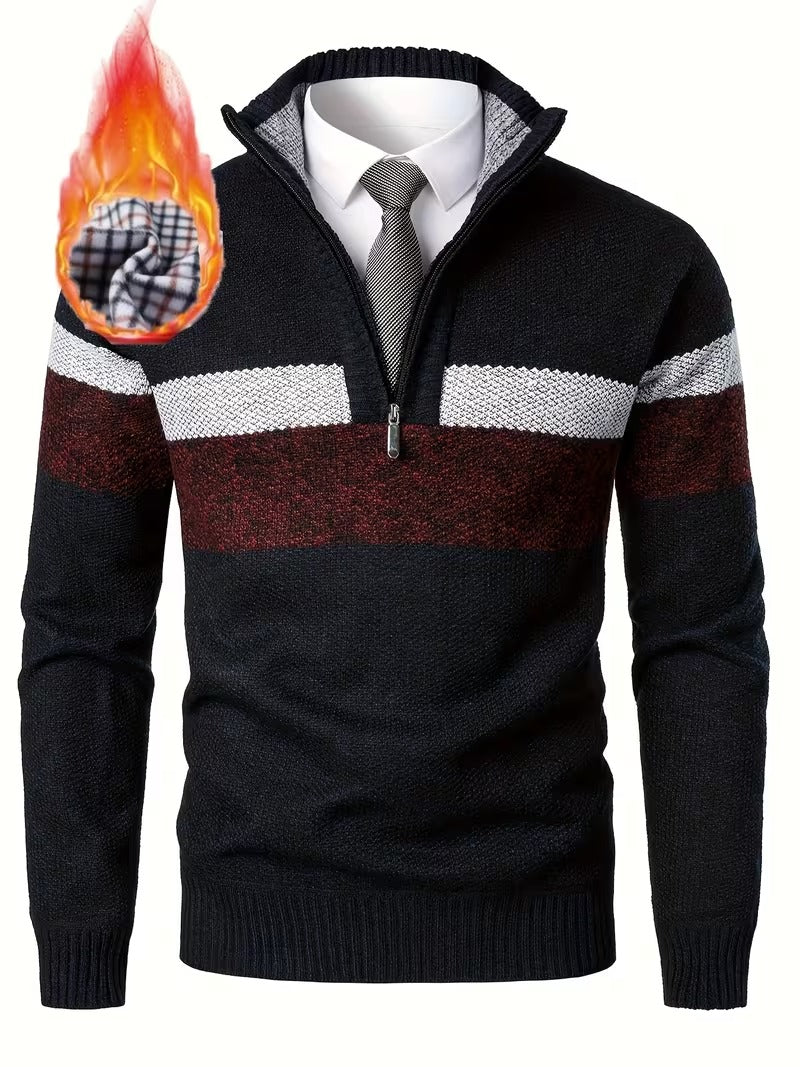 Men's Textured Quarter-Zip Stand Collar Sweater
