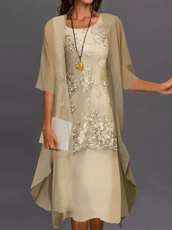 Women's Lace Overlay Dress Set