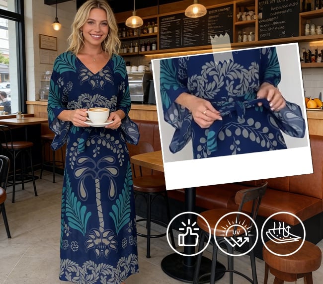 Women's Floral V-Neck Tie Waist Dress