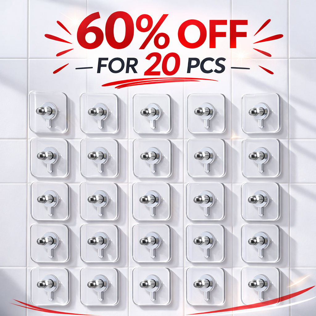 Transparent No-Drill Adhesive Wall Hook Set