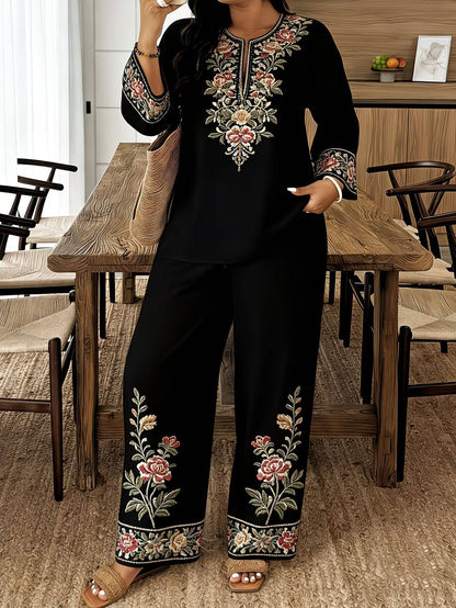 Women's Embroidered Two-Piece Lounge Set
