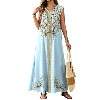 Women's Printed V-Neck Maxi Dress