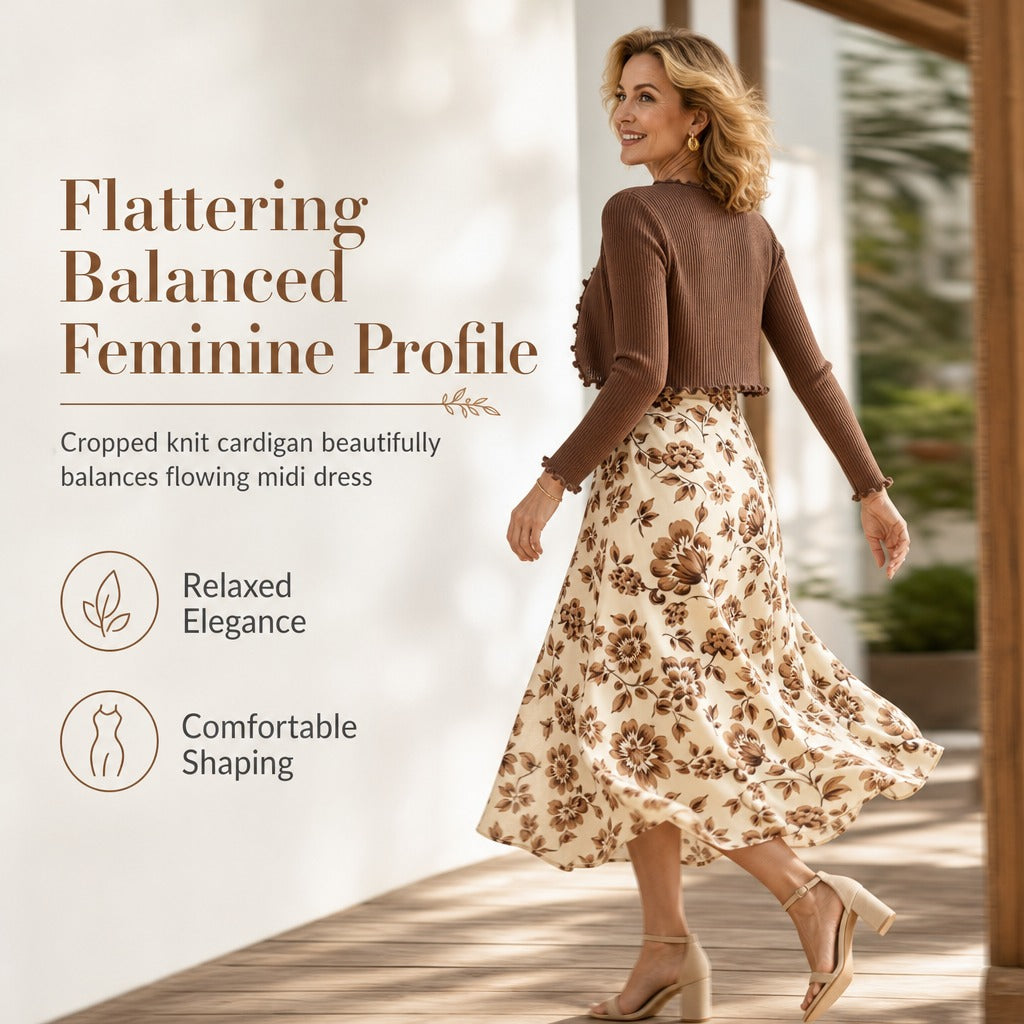 Women's Floral Dress and Cropped Knit Cardigan Set