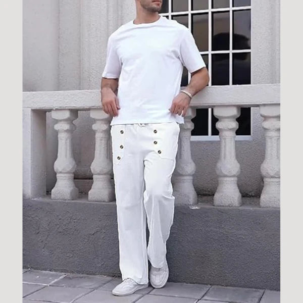 Men's Button Detail Casual Pants