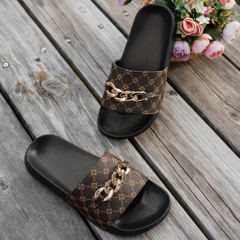 Women’s Chain Detail Patterned Slides