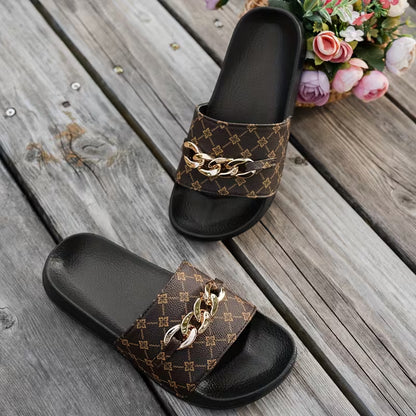 Women’s Chain Detail Patterned Slides