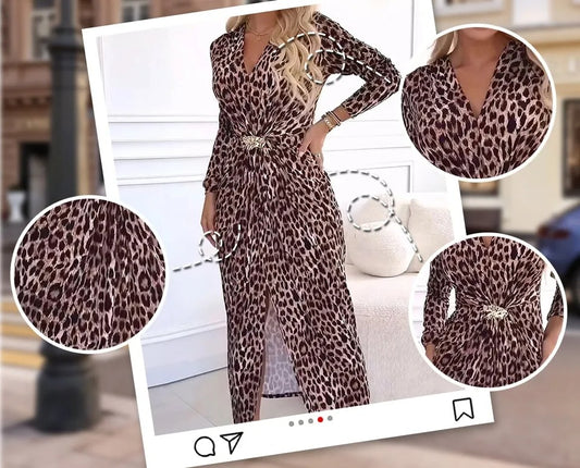Women's Leopard Print V-Neck Dress