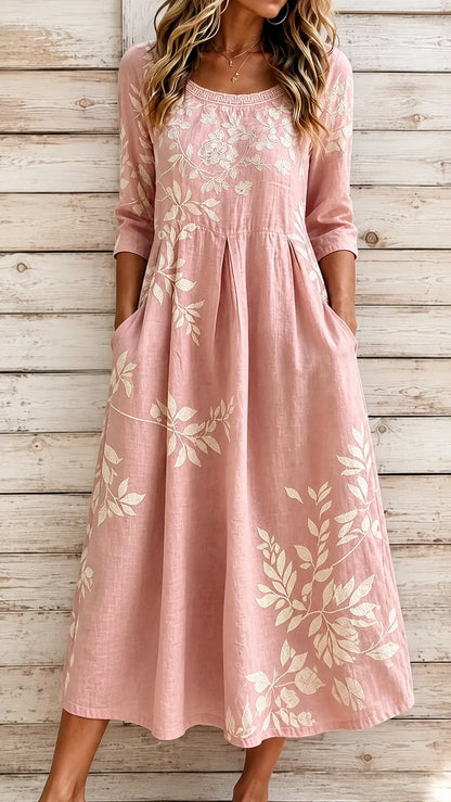 Botanical Print Round Neck Dress
