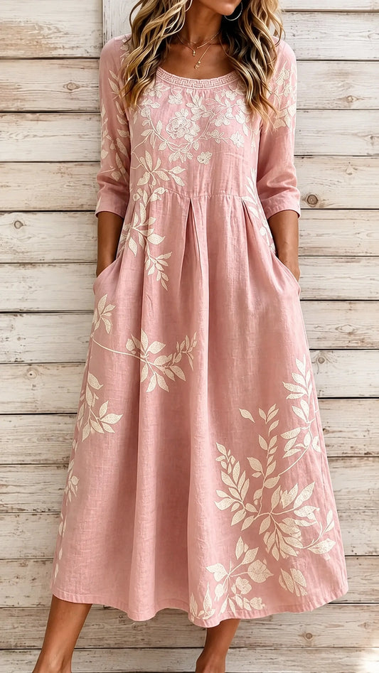 Botanical Print Round Neck Dress