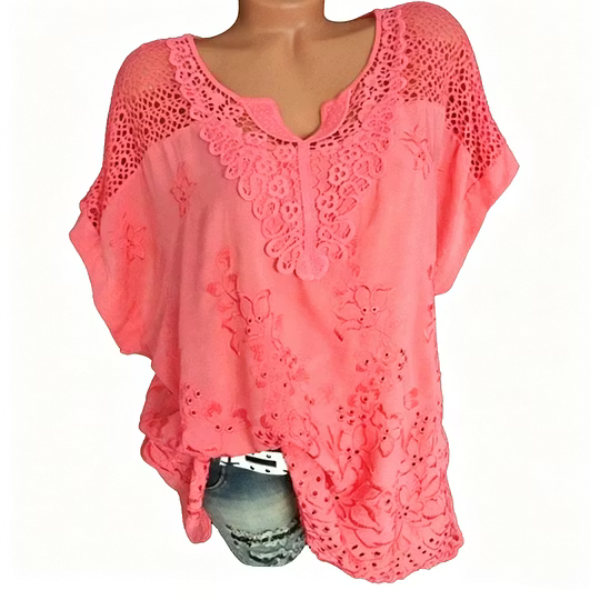 Women's Lace-Detail Embroidered V-Neck Top