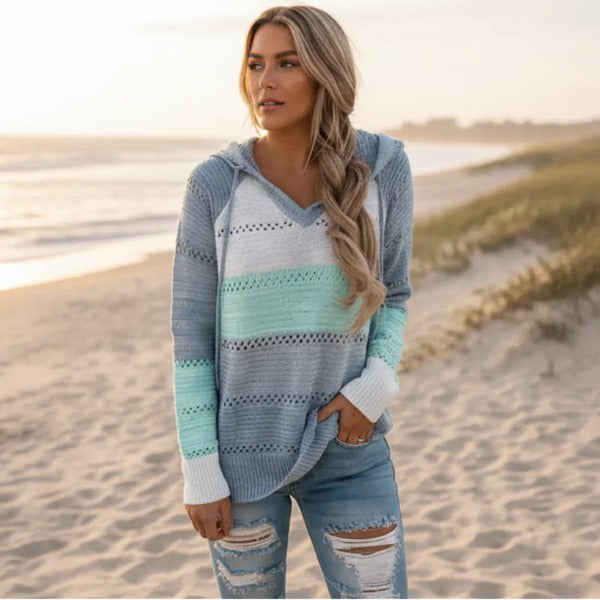 Women's Hooded Striped Knit Sweater