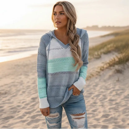 Women's Hooded Striped Knit Sweater