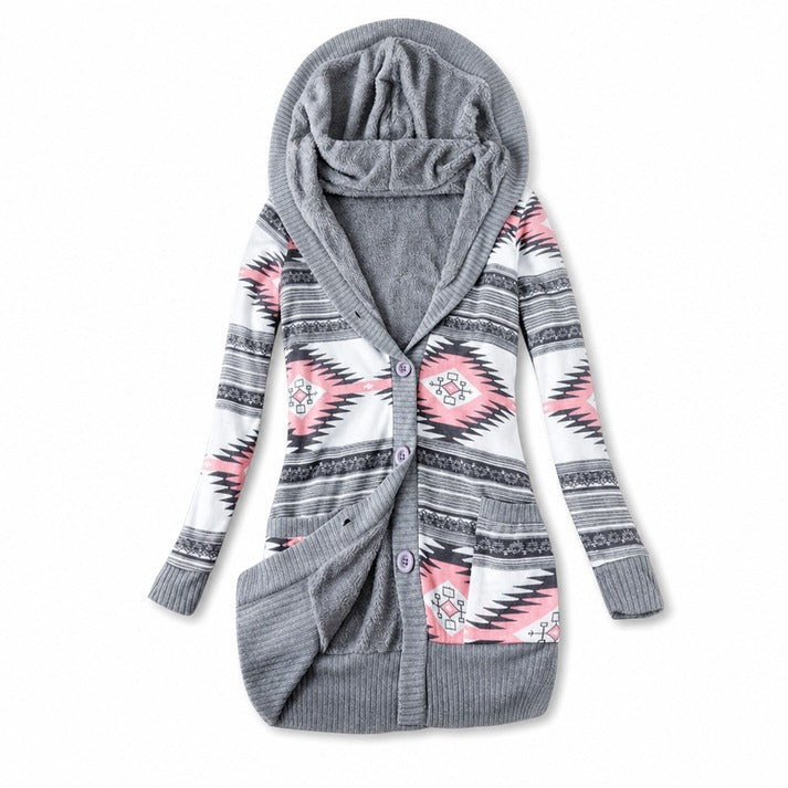 Women's Hooded Button-Front Knit Cardigan