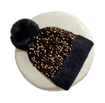 Unisex Sequin Pom Beanie