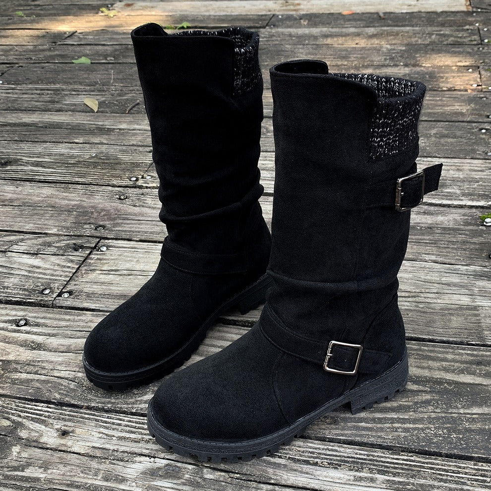 Women's Suede-Look Buckle Boots