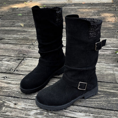 Women's Suede-Look Buckle Boots