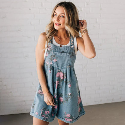 Women's Vintage Floral Denim Overall Dress