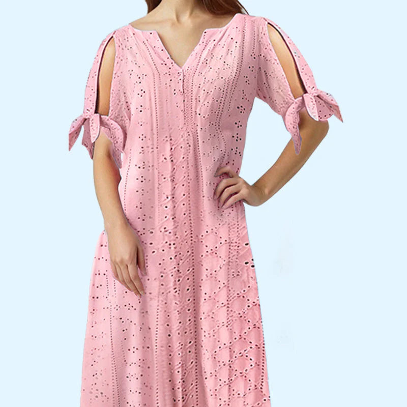 Women's Eyelet Tie-Sleeve Dress