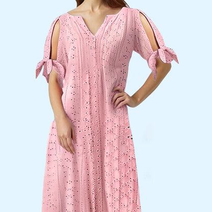 Women's Eyelet Tie-Sleeve Dress
