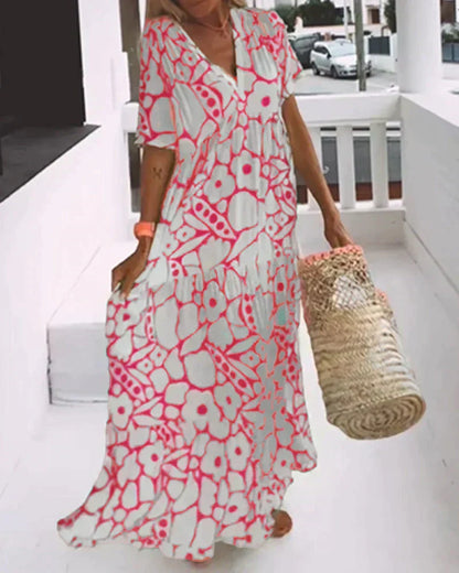 Women's Floral Print V-Neck Maxi Dress