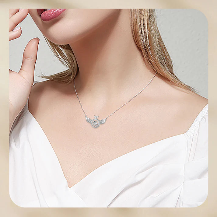 Women's Angel Wing Crystal Pendant Necklace