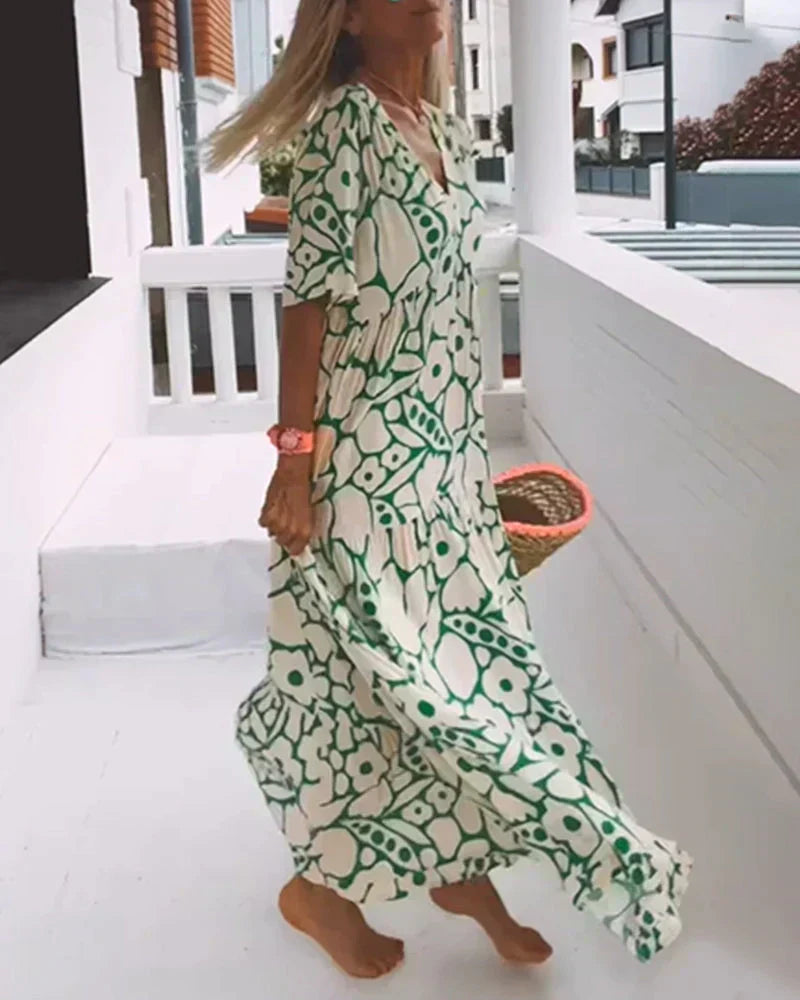Women's Floral Print V-Neck Maxi Dress