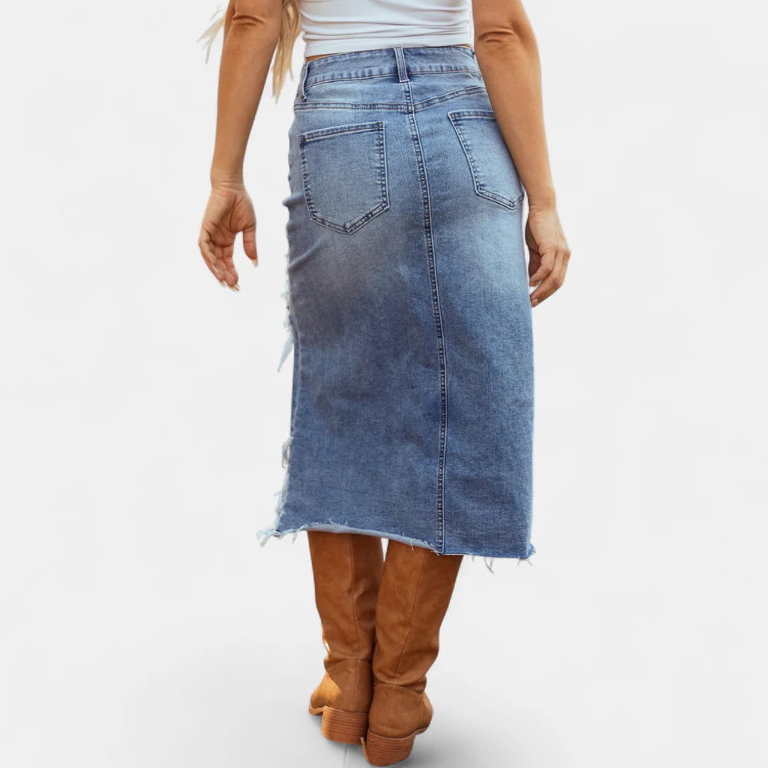 Women's High-Waisted Distressed Skirt