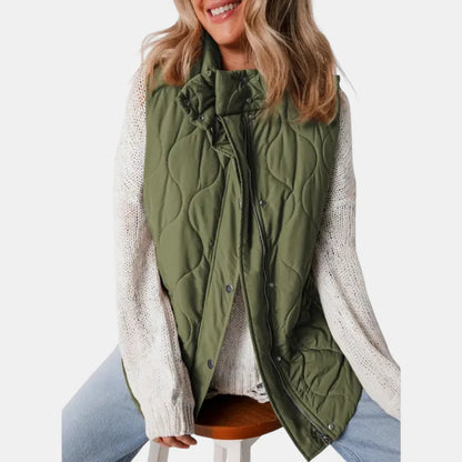 Women's Quilted Zip and Snap Button Vest