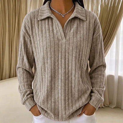 Women's Ribbed Collared V-Neck Sweater