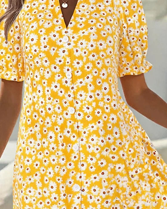 Daisy Print Button-Front Dress