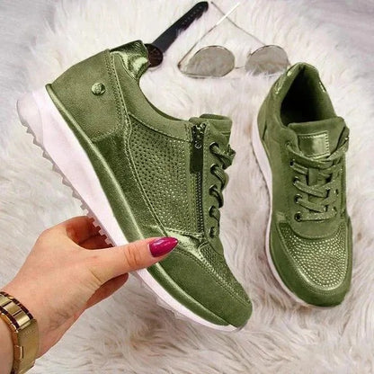 Women's Lace-Up Sneakers with Side Zipper
