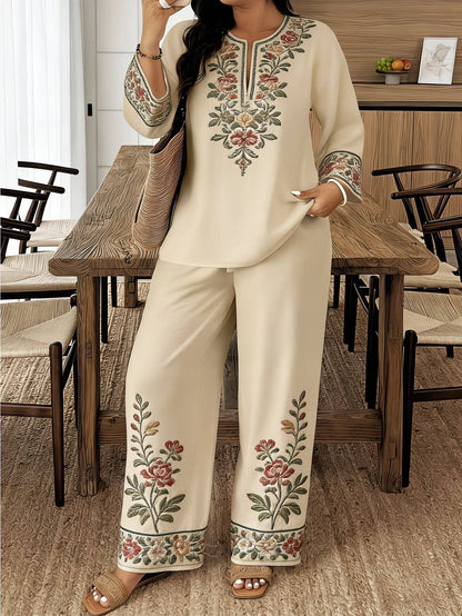 Women's Embroidered Two-Piece Lounge Set