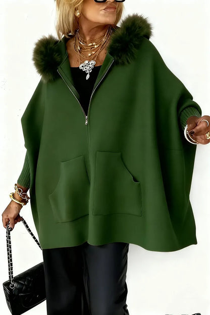 Women's Knit Zip-Up Jacket With Faux Fur Trim