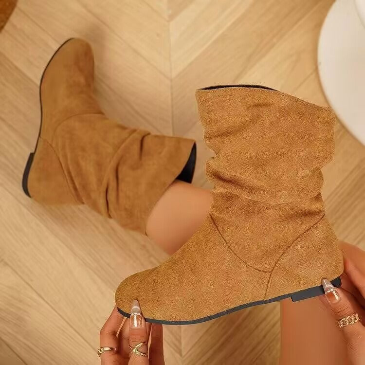 Women's Ruched Flat Ankle Boots