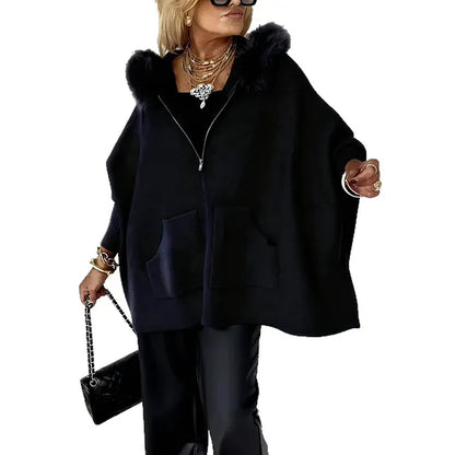 Women's Knit Zip-Up Jacket With Faux Fur Trim