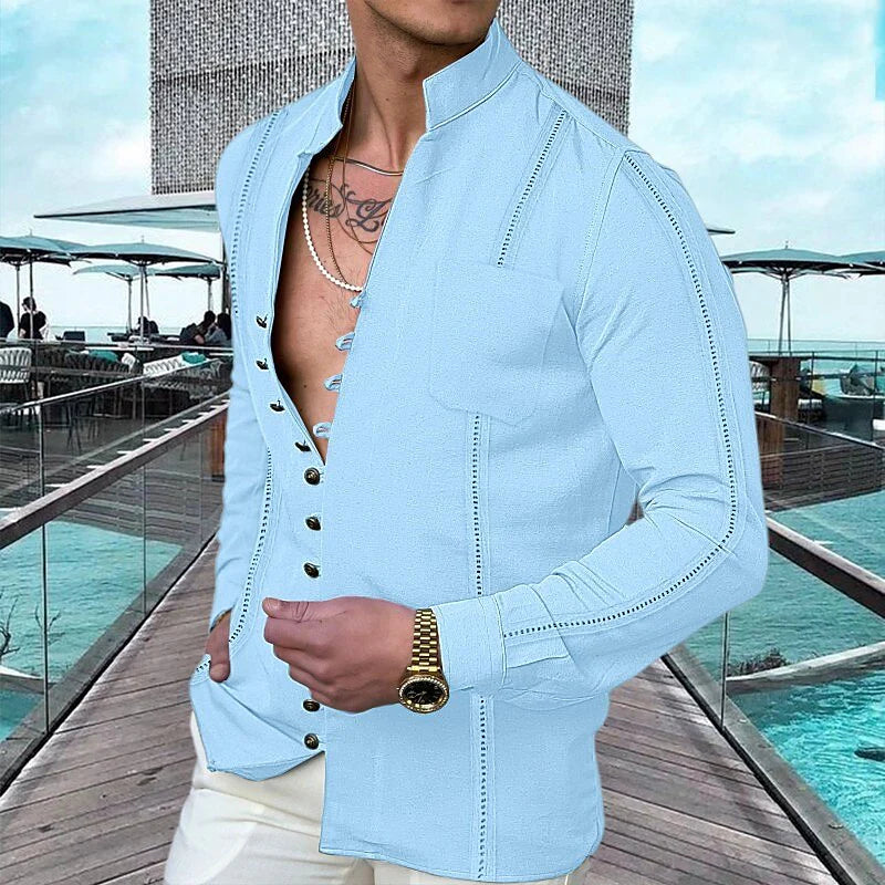 Men's Stand Collar Button Front Shirt