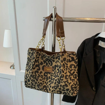 Women's Leopard Print Tote Bag with Chain Handles