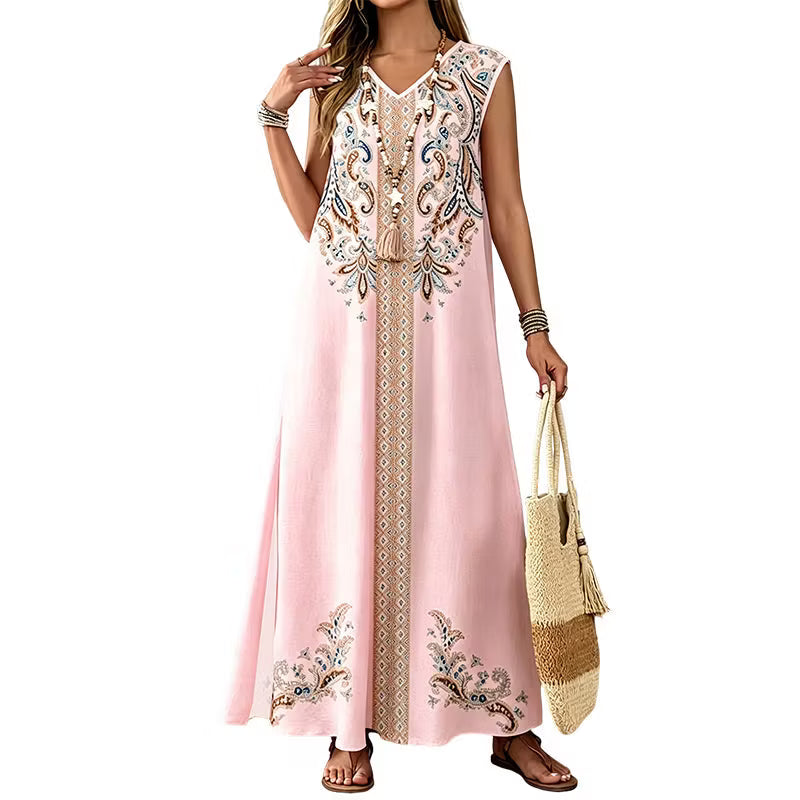 Women's Printed V-Neck Maxi Dress