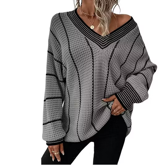 Women's Striped V-Neck Sweater