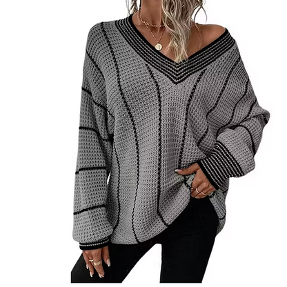 Women's Striped V-Neck Sweater