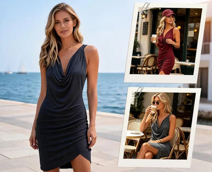 Women’s Draped Neck Ruched Dress