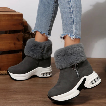 Women's Plush Platform Zip Ankle Boots