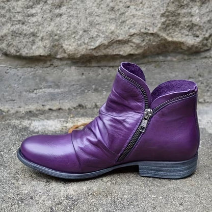 Women's Double-Zip Low Heel Ankle Boots