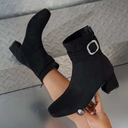 Women's Buckle Ankle Boots with Square Toe