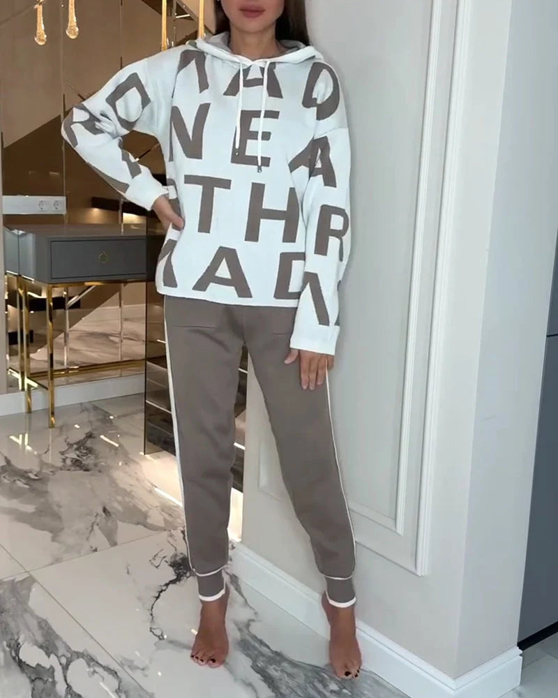 Women's Letter Print Hooded Two-Piece Set
