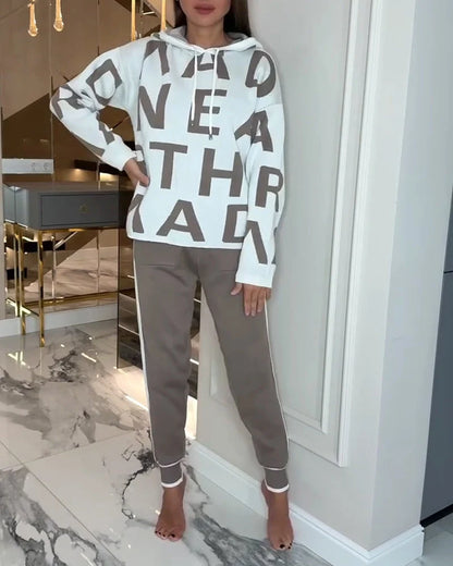 Women's Letter Print Hooded Two-Piece Set