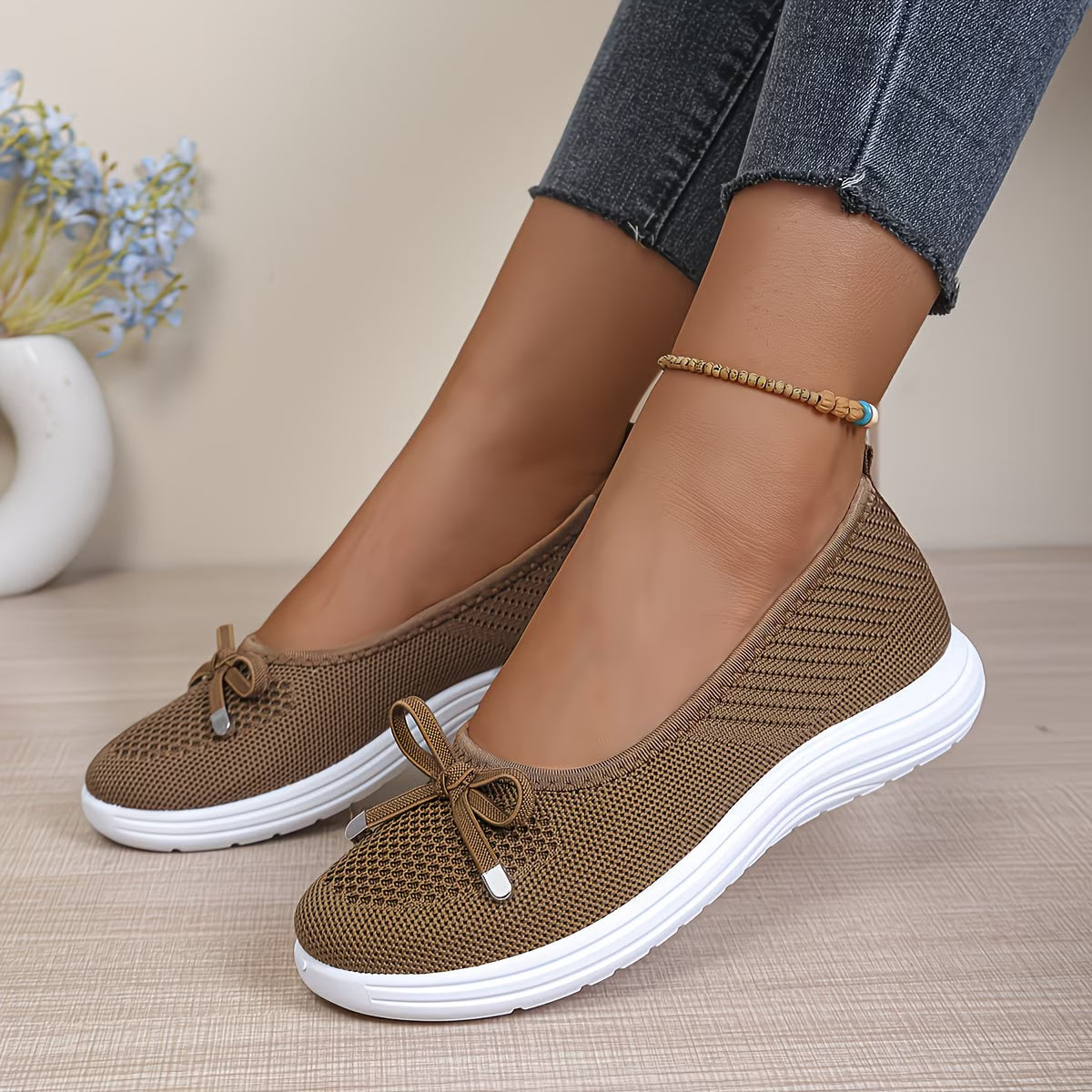 Women's Knit Bow Slip-On Flats