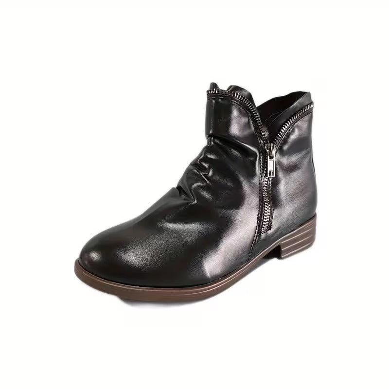 Women's Double-Zip Low Heel Ankle Boots