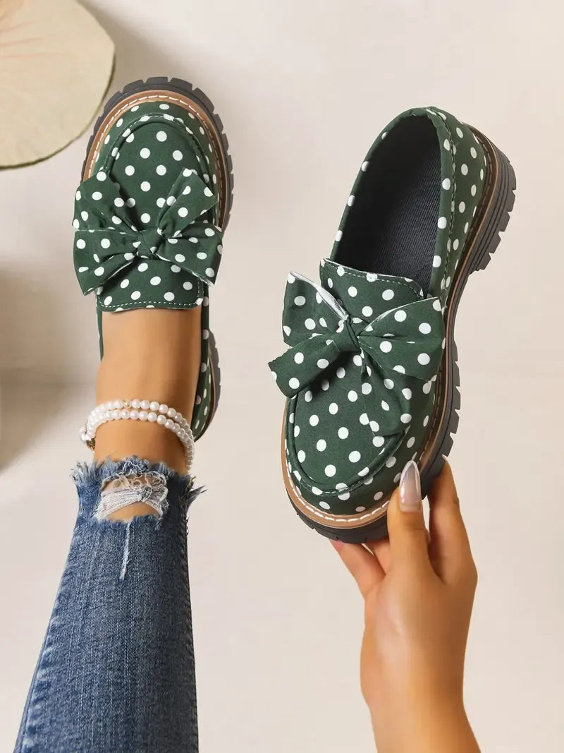 Women's Polka Dot Bow Detail Platform Loafers